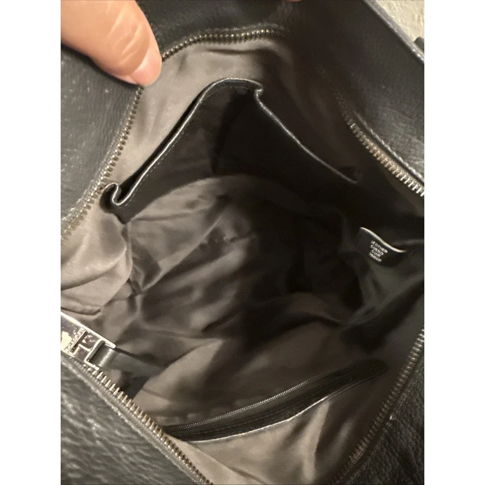 Tahari ASL Black Pebbled Leather Slouchy Hobo Shoulder Bag Adjustable Strap